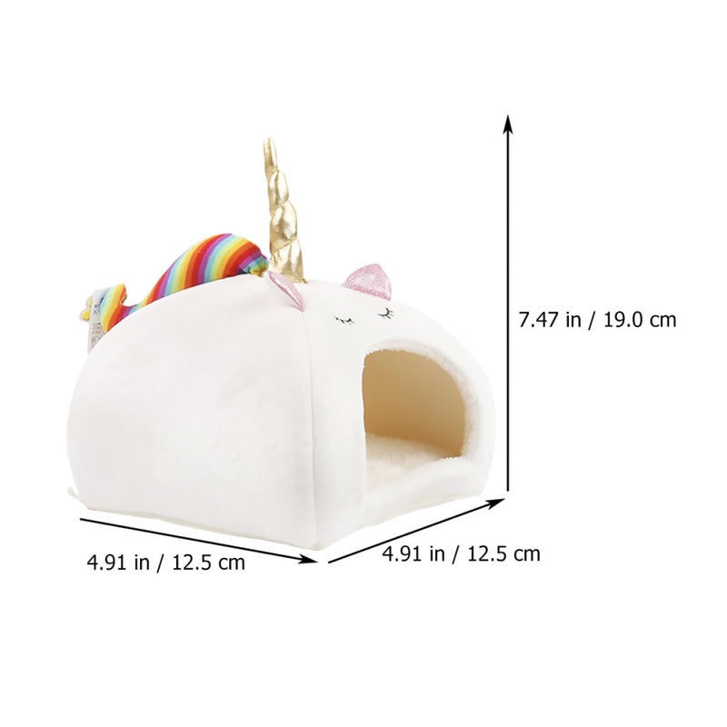 Unicorn Hanging Hamster Bed Warm Winter Sleeping House Portable Small Animal Shelter White - Image 3