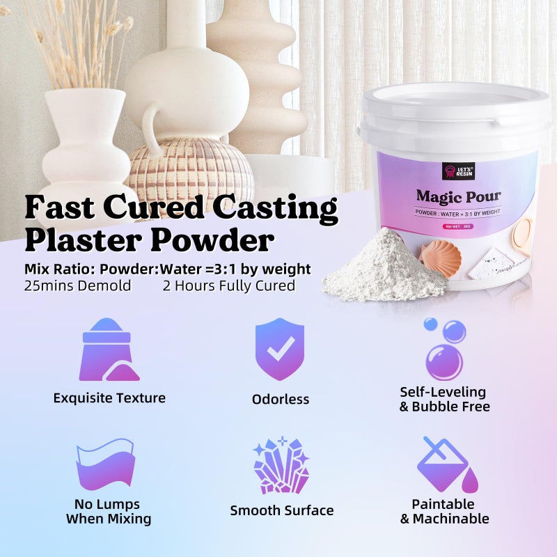 LET'S RESIN Resin Casting Powders 3000g, Fast Cured Casting Resin Kit for Beginners,20~30 Minutes De-Mold, Water Activated Plaster Powder Kit for Molds, Easy Mixing & Self Leveling - Image 2