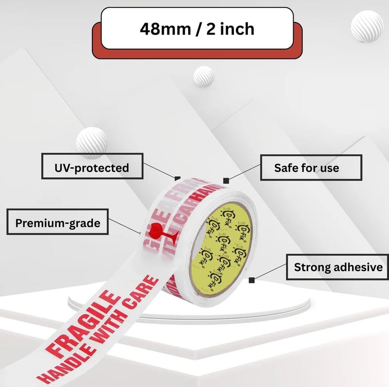 D-Fix ® شريط التعبئة الهش | 65 متر × 48 مم / 2 بوصة | 6 لفات لكل عبوة | مادة تعبئة هشة | مناسبة للتجارة الإلكترونية | مادة تعبئة للأعمال الصغيرة - Image 3