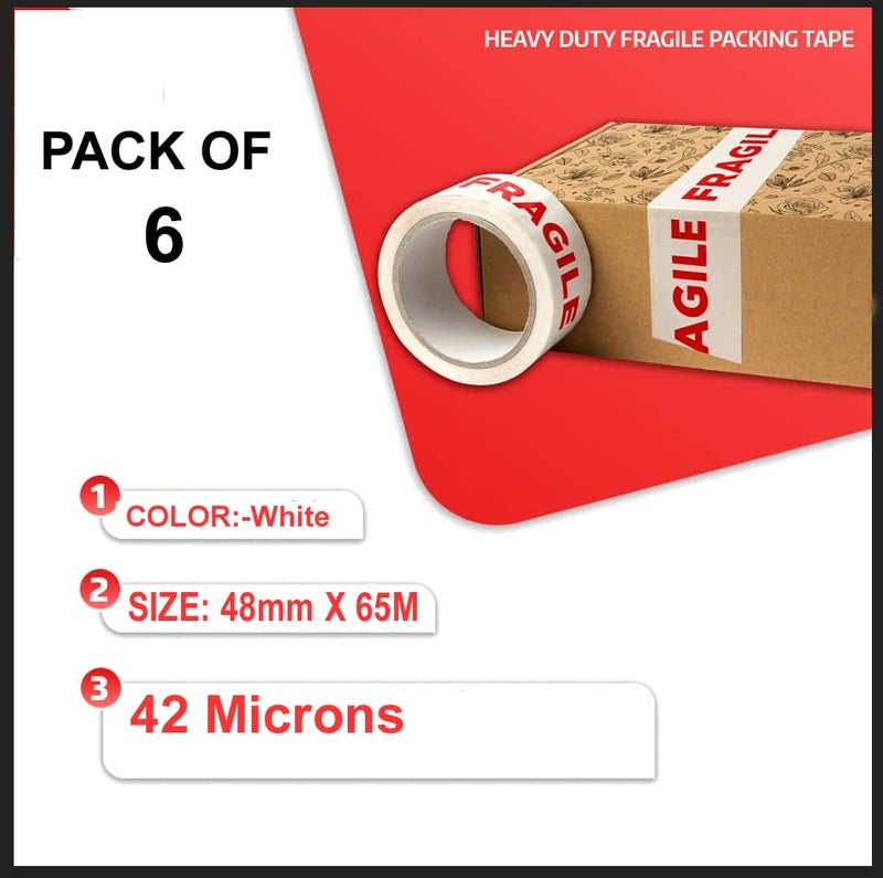 D-Fix ® شريط التعبئة الهش | 65 متر × 48 مم / 2 بوصة | 6 لفات لكل عبوة | مادة تعبئة هشة | مناسبة للتجارة الإلكترونية | مادة تعبئة للأعمال الصغيرة - Image 2