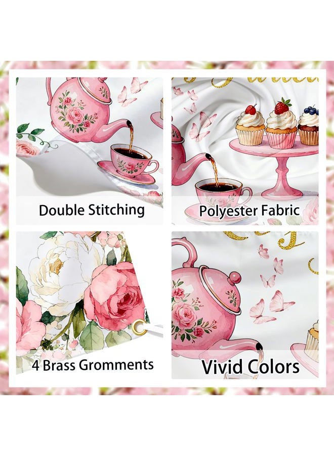Gaofly Tea Party Backdrop 6x4FT – Let's Partea Banner Decorations with 19.69ft Ribbon, Floral Teapot Background for Tea Party Decorations, Birthday Baby Shower Photo Booth Props - Image 3