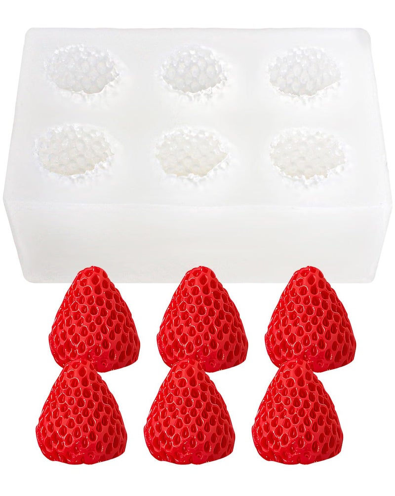 Liobelon 6 Cavity 3D Strawberry Chocolate Mold - Silicone Fruit Mold for Fondant, Resin, Cake Topper, Cupcake Decorating Tools - White - Image 1