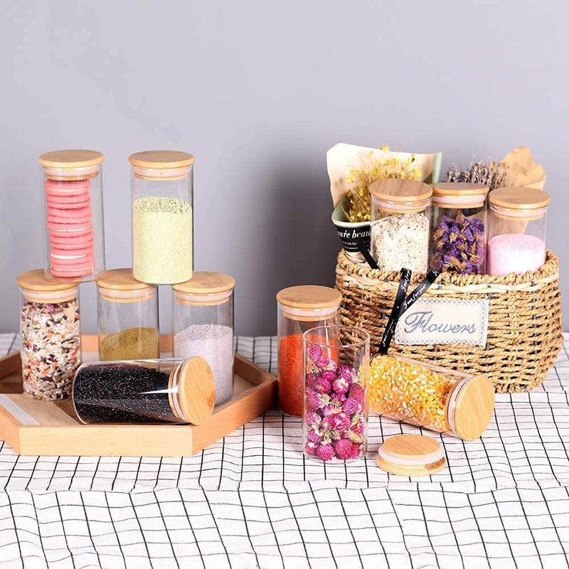 forestamart pack of 9 Glass Storage Jar with Air Tight wooden Lid for HerbsJamCookie Biscuit Masala 9 320 ml - Image 5