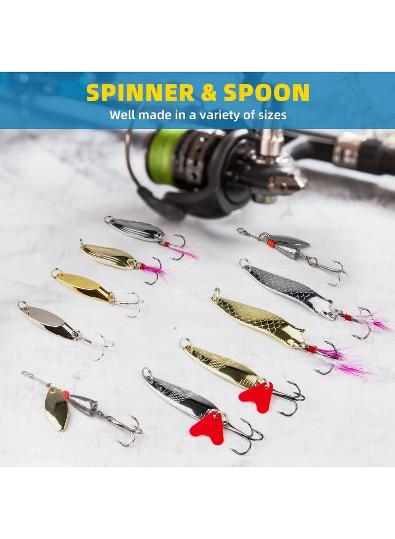 Arabest 302Pcs Fishing Lures Fishing Gear Tackle Box Fishing Attractants for Bass Trout Salmon Fishing Accessories Including Spoon Lures Soft Plastic Worms Crankbait Jigs Fishing Hooks - Image 4