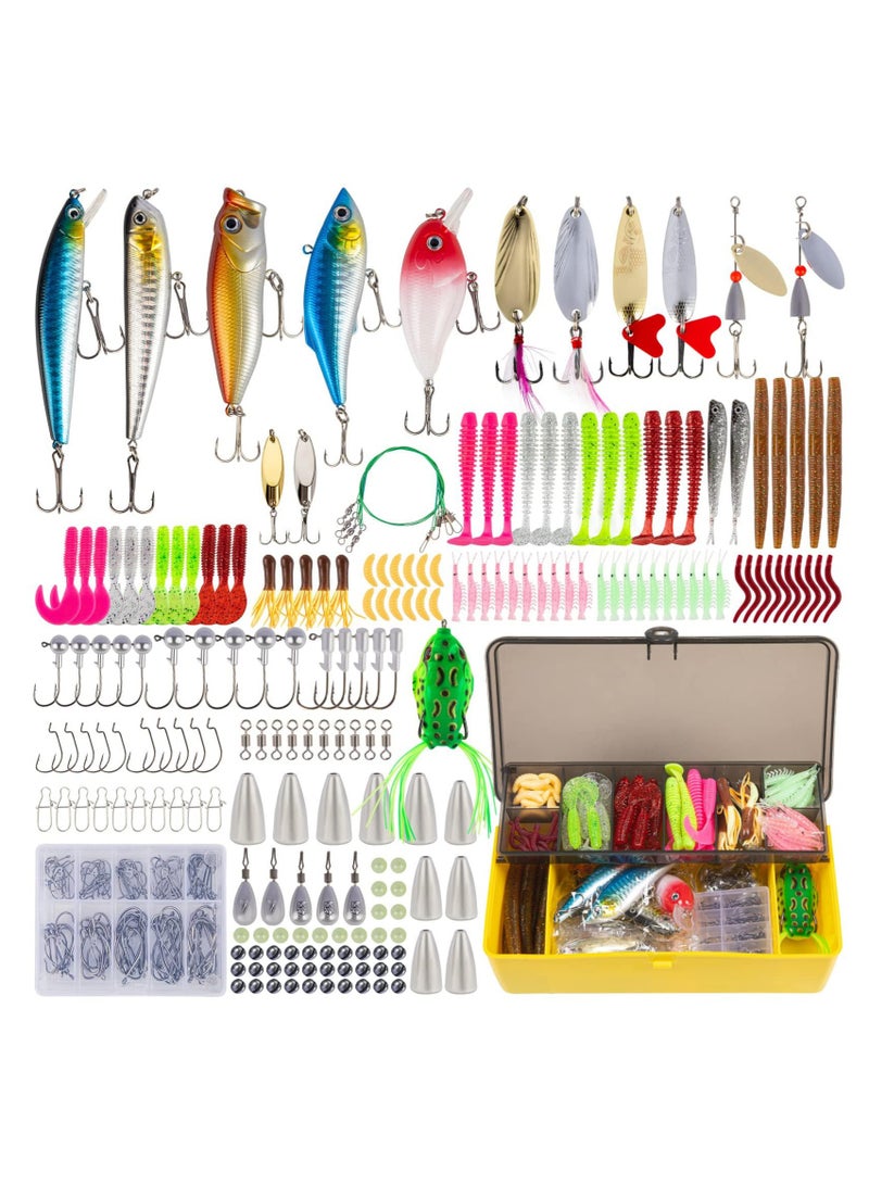 Arabest 302Pcs Fishing Lures Fishing Gear Tackle Box Fishing Attractants for Bass Trout Salmon Fishing Accessories Including Spoon Lures Soft Plastic Worms Crankbait Jigs Fishing Hooks - Image 1