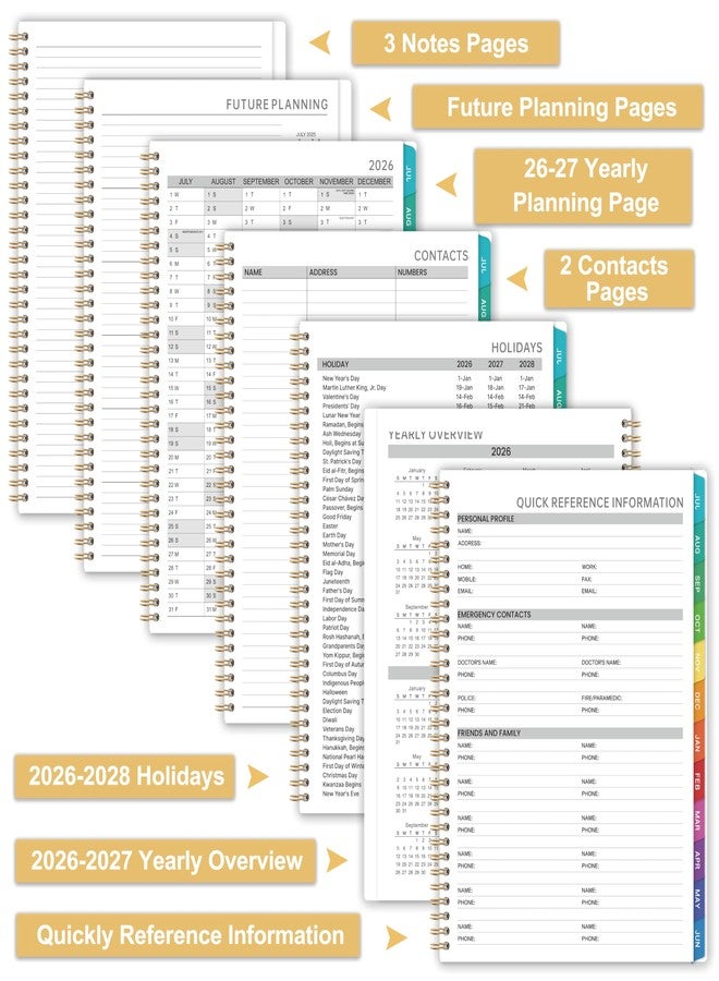 Pinchoco مفكرة/مخطط المواعيد 2026-2027 - مفكرة مواعيد 2026-2027، يوليو 2026 - يونيو 2027، مخطط يومي/ساعي 2026-2027، مفكرة مواعيد أسبوعية بفواصل 30 دقيقة، 9 × 11 بوصة، تجليد حلزوني مزدوج + علامات تبويب ملونة + جيب - Image 5