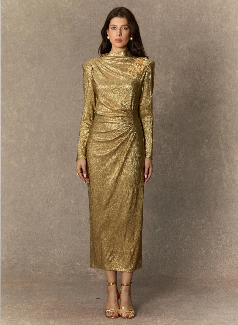 Sunfere Easily Gorgeous Green Sequin Embroidered Long Sleeve Maxi Kaftan