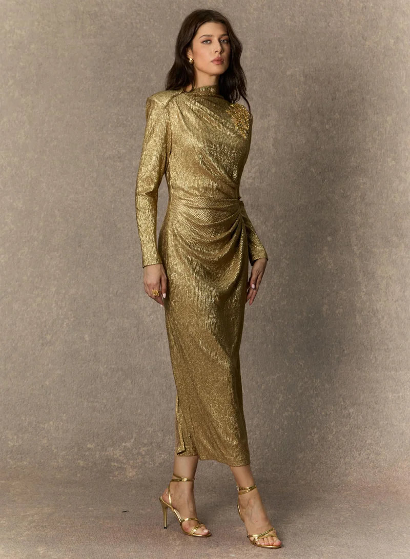 Sunfere Easily Gorgeous Green Sequin Embroidered Long Sleeve Maxi Kaftan