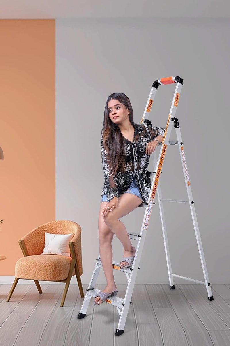 SUNDRY KocaPro 3 Step Ladder Aluminum Folding Step Stool with AntiSlip Sturdy and Wide Pedal Lightweight Portable Stepladder for Home and Kitchen Use Space Saving Silver - Image 2