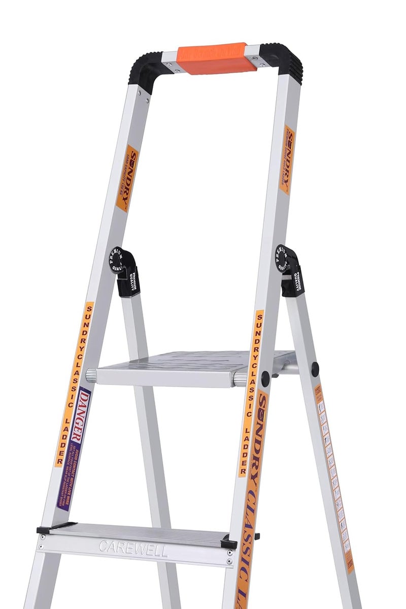 SUNDRY KocaPro 3 Step Ladder Aluminum Folding Step Stool with AntiSlip Sturdy and Wide Pedal Lightweight Portable Stepladder for Home and Kitchen Use Space Saving Silver - Image 5