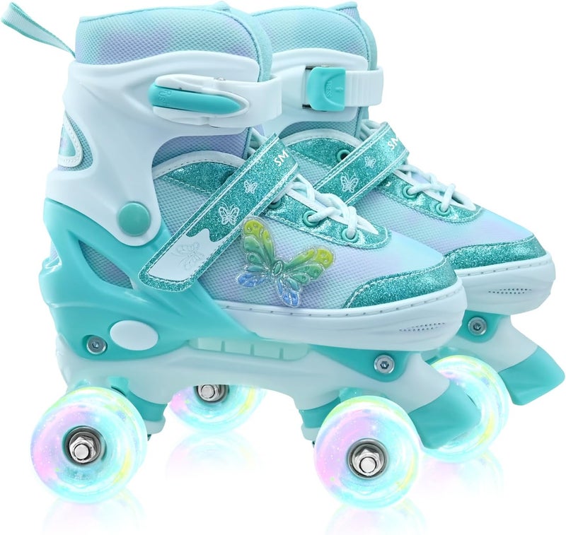 SMOOJOY Kids Adjustable Roller Skates with Light Up Wheels - Butterfly Design for Ages 3-12 - Image 1