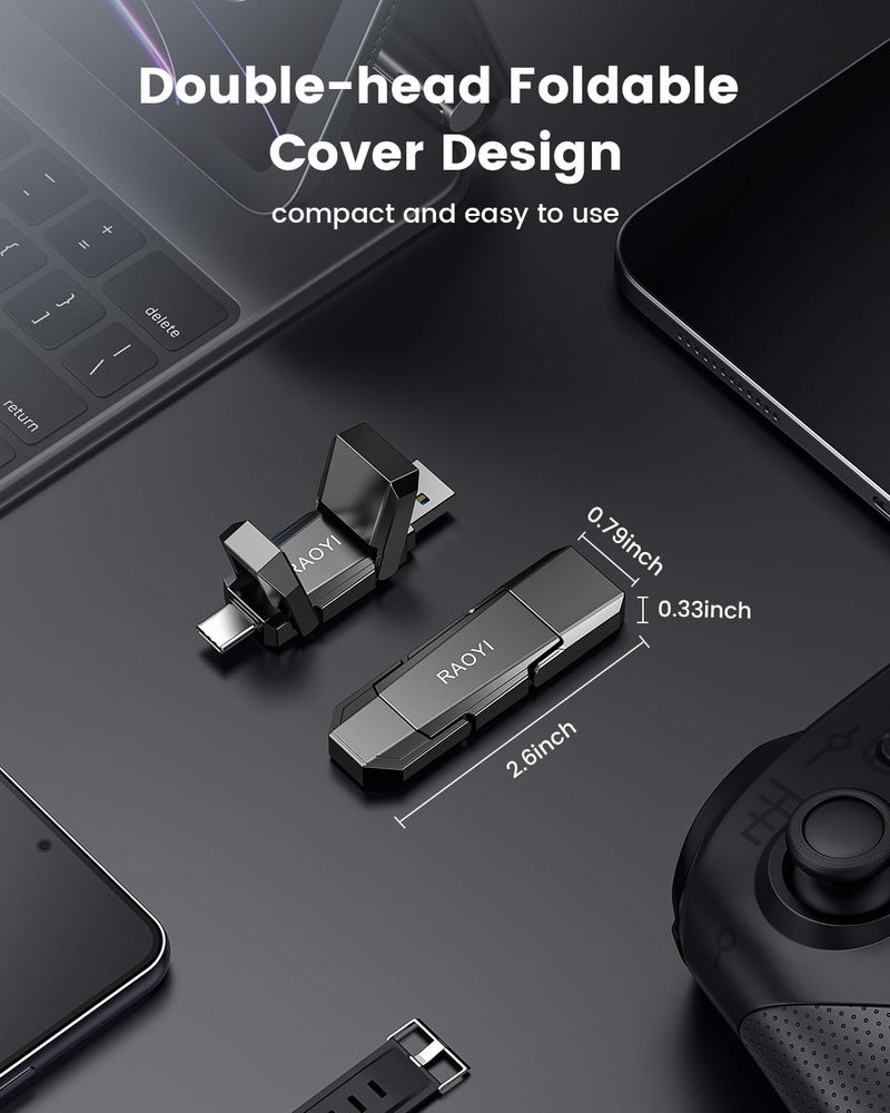 RAOYI 256GB USB C External SSD, 2-in-1 Solid State Drive Up to 450MB/s Dual USB 3.2 + Type-C Thumb Drive Portable SSD Drive for iPhone 15/16/17, Android, Tablet, PC and PS4 - Image 5