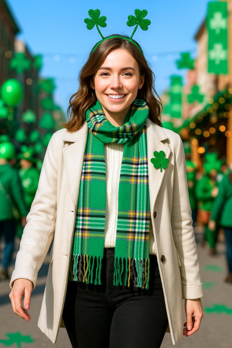 Achillea Cashmere Feel Tartan Plaid Scarf - Classic Winter Scarf for Men & Women, Scottish Heritage Holiday Gift (Irish National) - Image 3