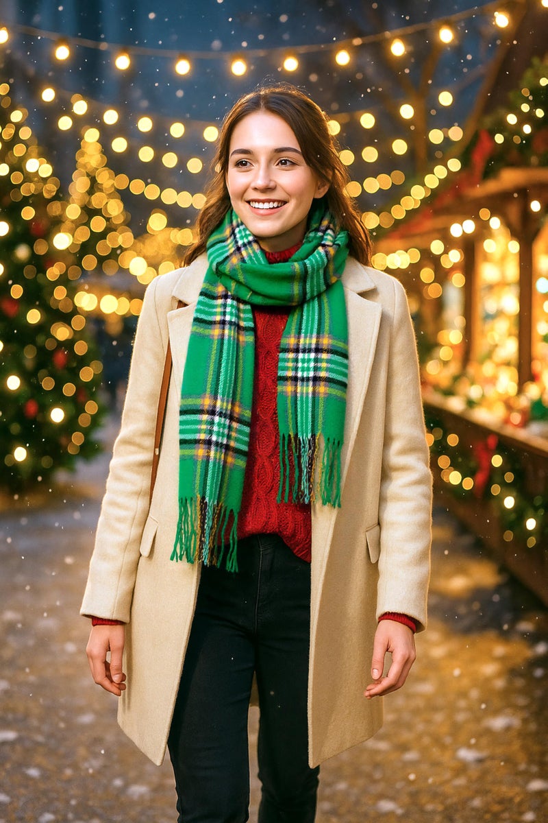 Achillea Cashmere Feel Tartan Plaid Scarf - Classic Winter Scarf for Men & Women, Scottish Heritage Holiday Gift (Irish National) - Image 4