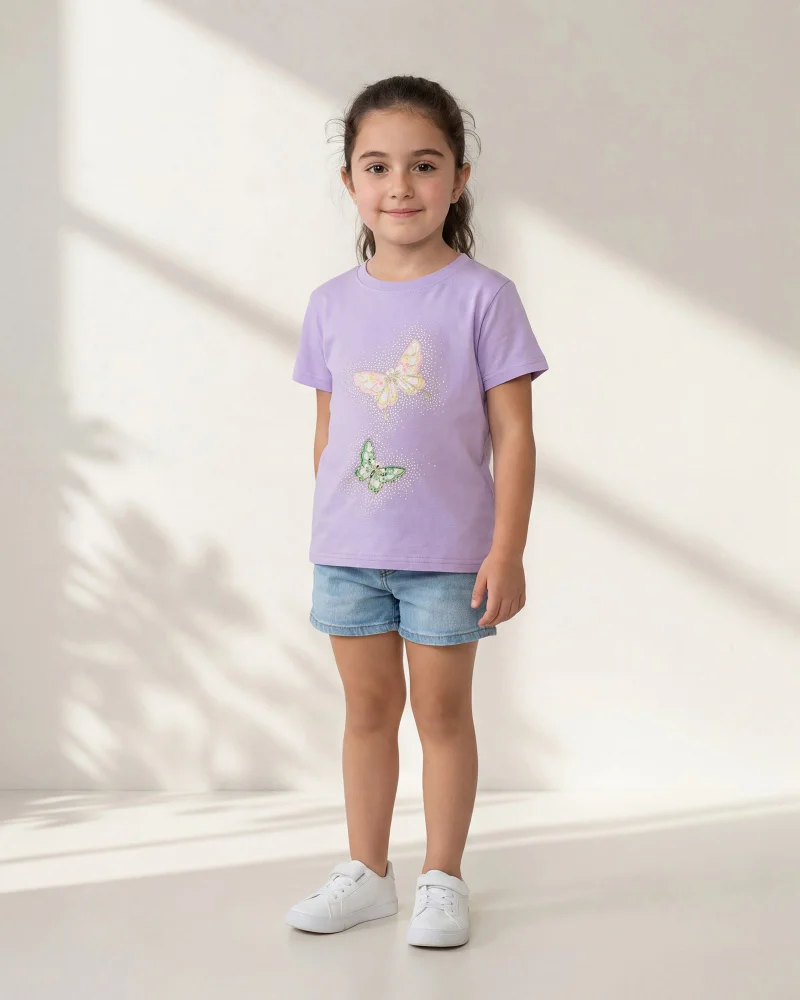 Redtag Girls Lilac Embellished T Shirt