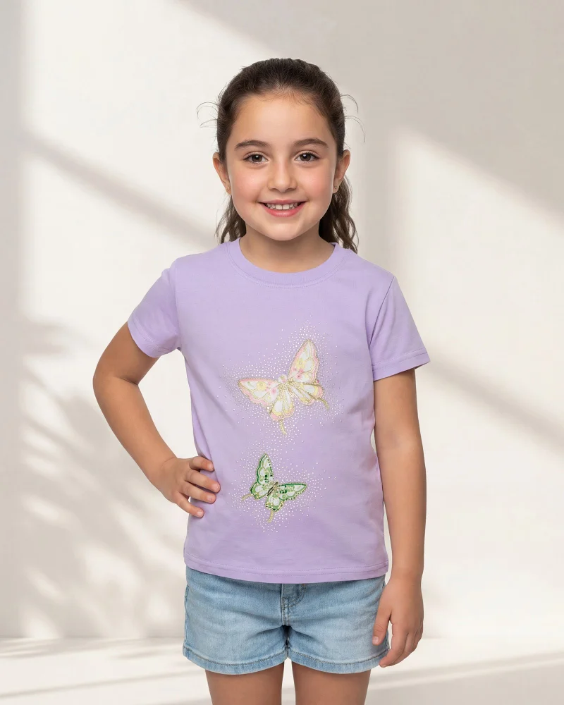 Redtag Girls Lilac Embellished T Shirt