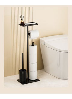 Hihonor Black Toilet Paper Holder with Toilet Brush,Bathroom Toilet Decoration,Freestanding Paper Towel Roll Organizer for Apartment/Restroom  - Image 1