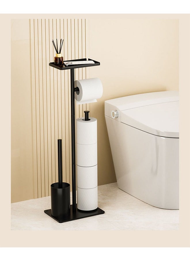 Hihonor Black Toilet Paper Holder with Toilet Brush,Bathroom Toilet Decoration,Freestanding Paper Towel Roll Organizer for Apartment/Restroom  - Image 1