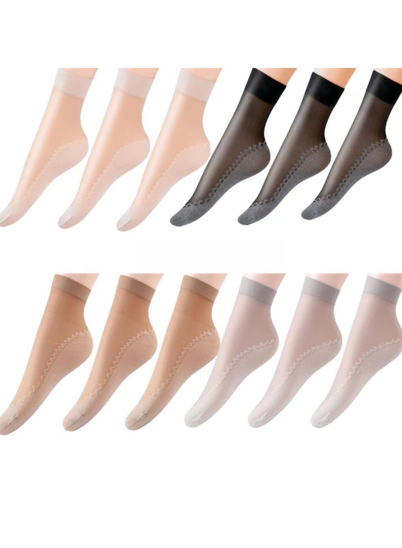 LANG SHA 12 Pairs Sheer Ankle Socks Thin Nylon Transparent Ankle High Hosiery Socks Short Dress Stockings for Women (Multi Color)  - Image 1