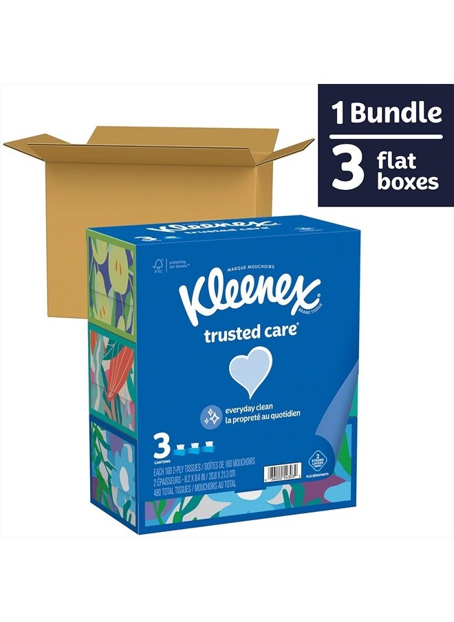 Kleenex Trusted Care Facial Tissues, 3 Flat Boxes, 160 Tissues per Box, 2-Ply (480 Total Tissues), Packaging May Vary  - Image 2