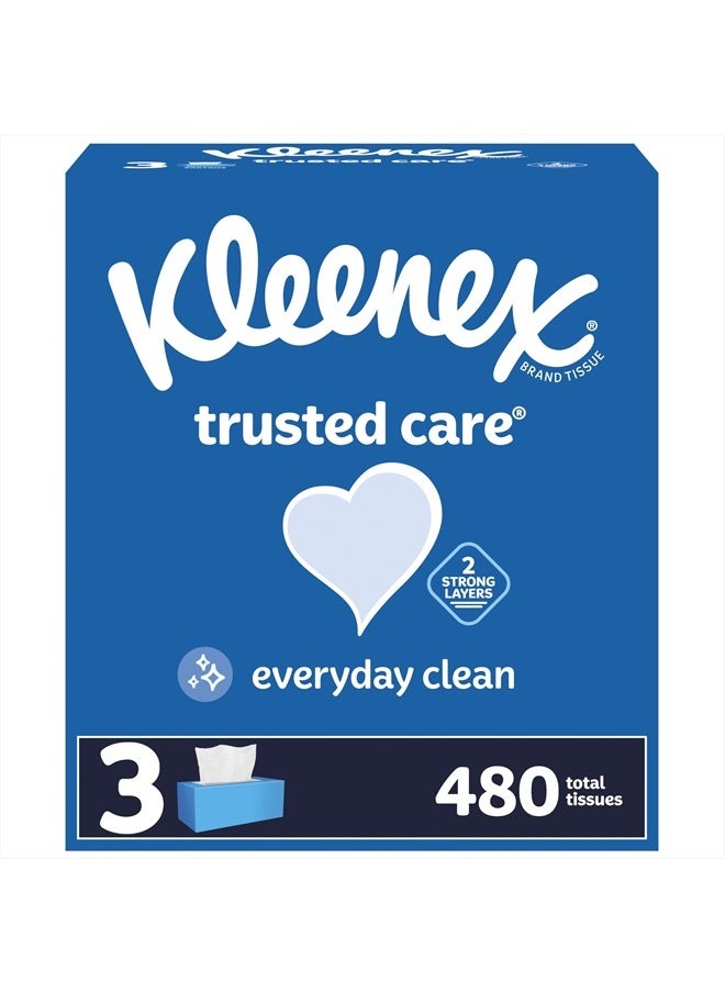 Kleenex Trusted Care Facial Tissues, 3 Flat Boxes, 160 Tissues per Box, 2-Ply (480 Total Tissues), Packaging May Vary  - Image 1