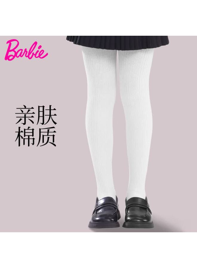 Barbie جوارب باربي للفتيات لربيع وخريف، ليغينغز للأطفال، جوارب قطنية بيضاء طويلة للفتيات الطالبات في الخريف والشتاء - Image 1