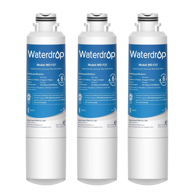 Waterdrop DA29-00020B Replacement for SamsungÂ® Water Filter HAF-CIN/EXP, DA29-00020B, HAF-CIN, DA29-00020B-1, RF28HMEDBSR, RF263BEAESR, RS25J500DSR, RF263TEAESG, HDX FMS-2, DA97-08006A-1, 3 Filters - Image 1