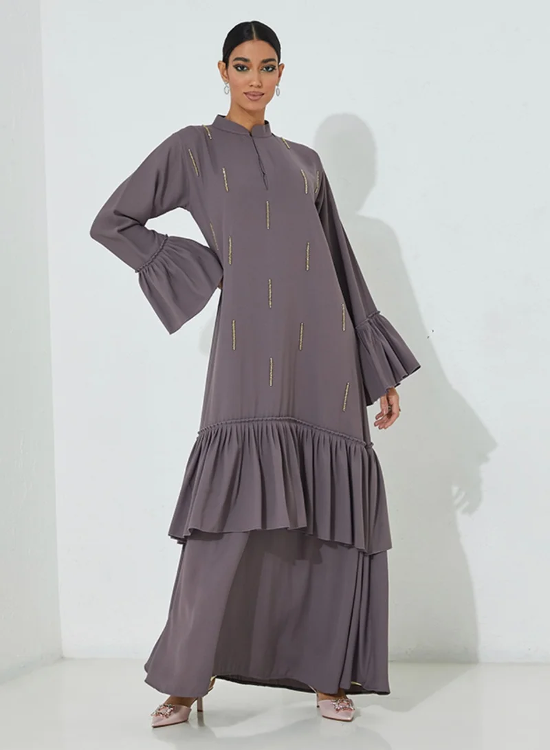 Rosette Abaya Pleated Abaya