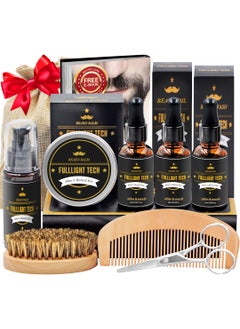 FULLLIGHT TECH Beard Kit for Men Grooming & Care W/3 Pack Beard Oil,Wash,Balm,Comb,Brush,Scissor,Fathers Birthday Anniversary Valentines Gifts for Him Boyfriend Husband Dad Christmas Stocking Stuffers 