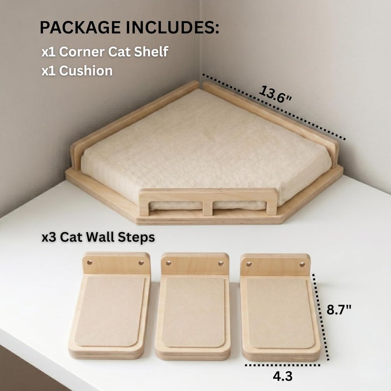 INICIO Cat Wall Shelves w/Corner Cat Shelf and 3 Steps, Easy Install Wall Climbing for Cats, Modern and Durable Shelves for Cats, Suitable for Small and Medium Size up to 22lbs - Image 2