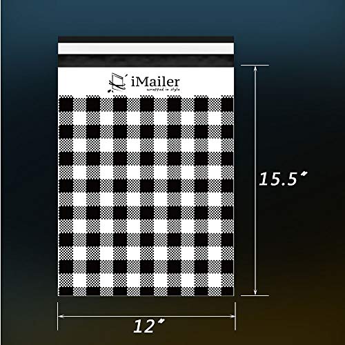 iMailer 100 Count - 12 x 15.5 inch, Poly Mailer Black Gingham Plaid Package Envelope, Mailing Shipping Bags with Self Seal Strip - Image 2