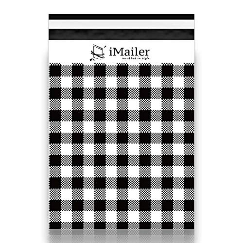 iMailer 100 Count - 12 x 15.5 inch, Poly Mailer Black Gingham Plaid Package Envelope, Mailing Shipping Bags with Self Seal Strip - Image 1
