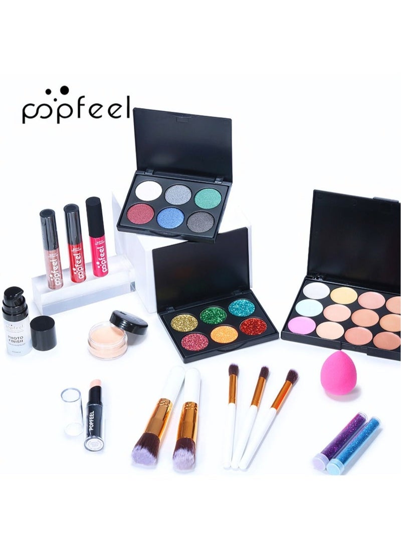 popfeel طقم مكياج شامل متعدد الاستخدامات مصمم احترافيًا للنساء طقم مكياج كامل ضروري للمبتدئين والمحترفين 26 قطعة - Image 4