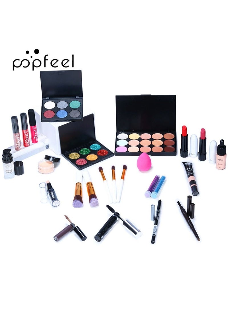 popfeel طقم مكياج شامل متعدد الاستخدامات مصمم احترافيًا للنساء طقم مكياج كامل ضروري للمبتدئين والمحترفين 26 قطعة - Image 3