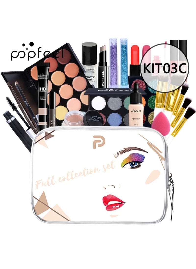 popfeel طقم مكياج شامل متعدد الاستخدامات مصمم احترافيًا للنساء طقم مكياج كامل ضروري للمبتدئين والمحترفين 26 قطعة - Image 2