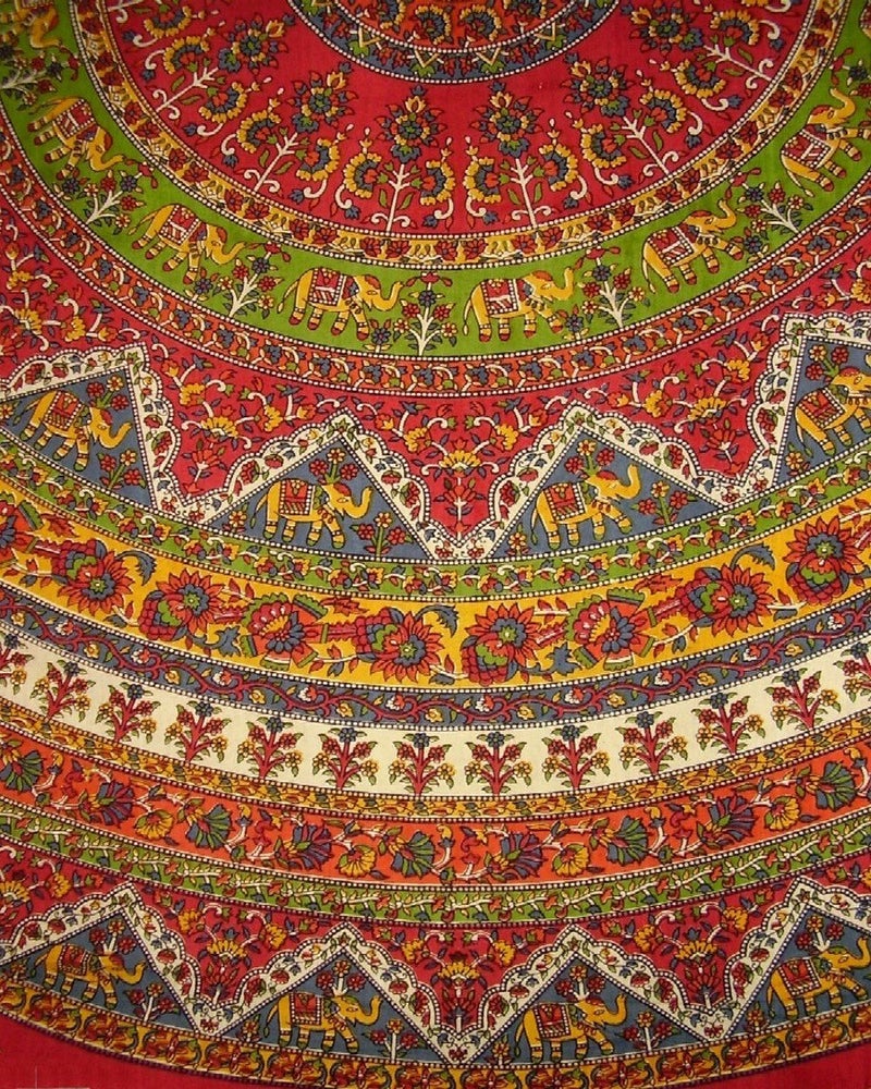 India Arts Indian Mandala Print Round Cotton Tablecloth 76 Red
