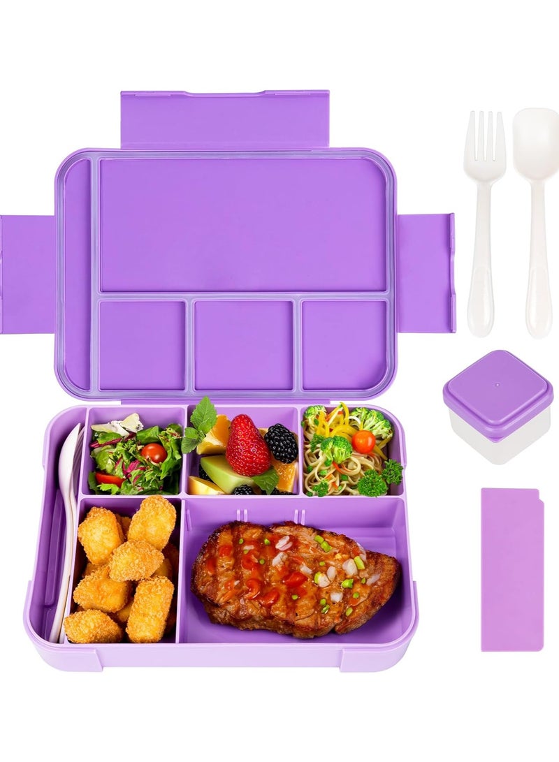 Gonice Bento Lunch Box for Kids, 1330ML Bento Box Adult Lunch Box with 6 Compartment, Leakproof Snack Boxes with Utensil Sauce Dressing Containers, Reusable On-the-Go Meal and Snack Packing(Purple)  - Image 2