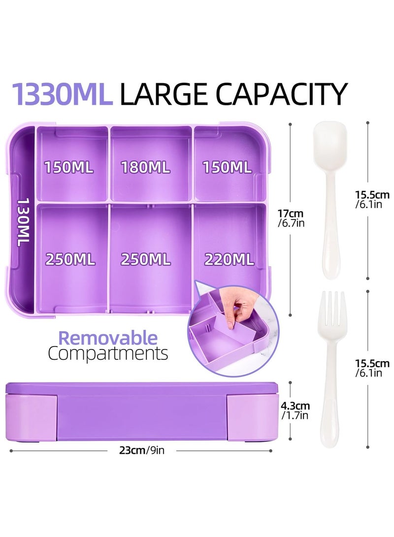 Gonice Bento Lunch Box for Kids, 1330ML Bento Box Adult Lunch Box with 6 Compartment, Leakproof Snack Boxes with Utensil Sauce Dressing Containers, Reusable On-the-Go Meal and Snack Packing(Purple)  - Image 4