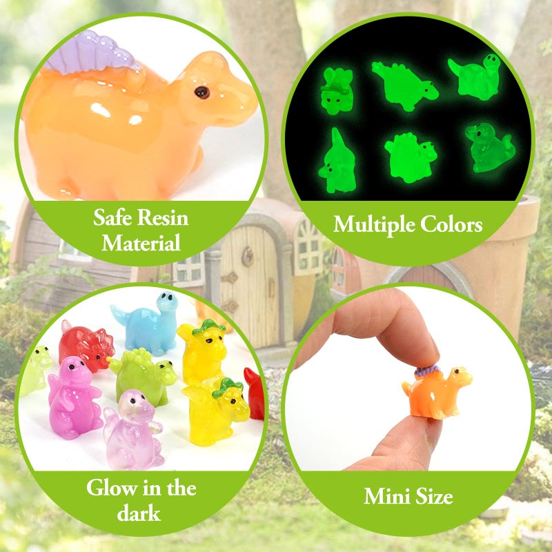 Lugailly Mini Resin Dinosaur Figures to Hide, 36 PCS Tiny Plastic Dinosaurs Small Little Resin Animal Figurines Miniature Festival Rave Trinkets Bulk Glow in the Dark for Micro Fairy Garden Aquarium Decor - Image 4