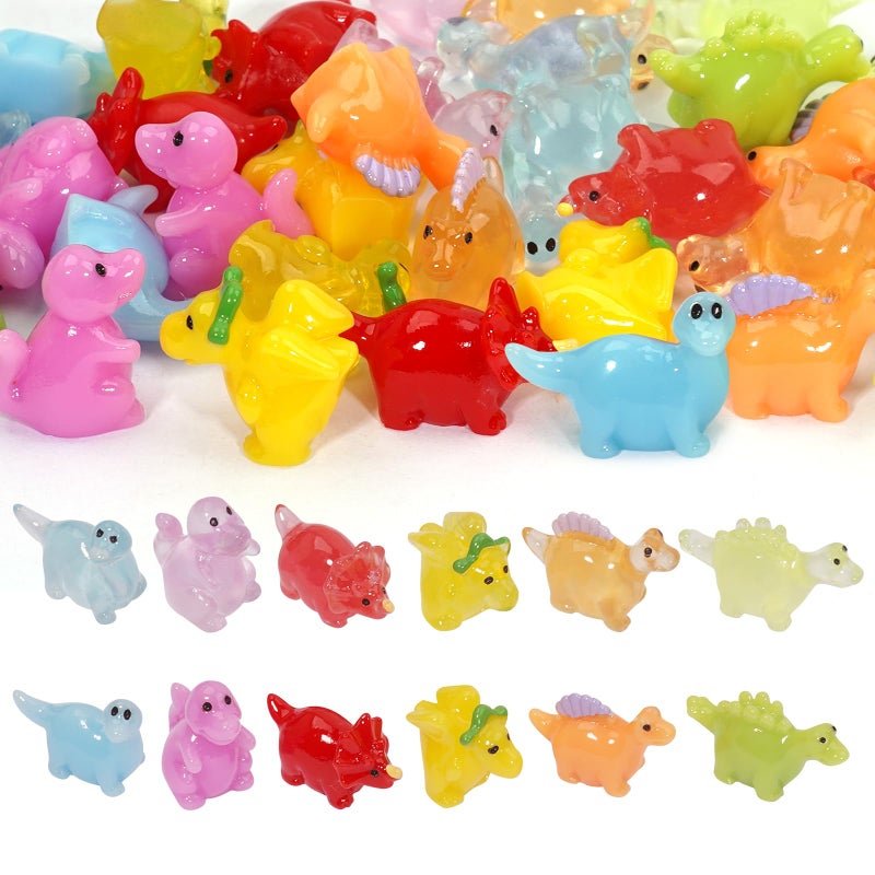 Lugailly Mini Resin Dinosaur Figures to Hide, 36 PCS Tiny Plastic Dinosaurs Small Little Resin Animal Figurines Miniature Festival Rave Trinkets Bulk Glow in the Dark for Micro Fairy Garden Aquarium Decor - Image 1