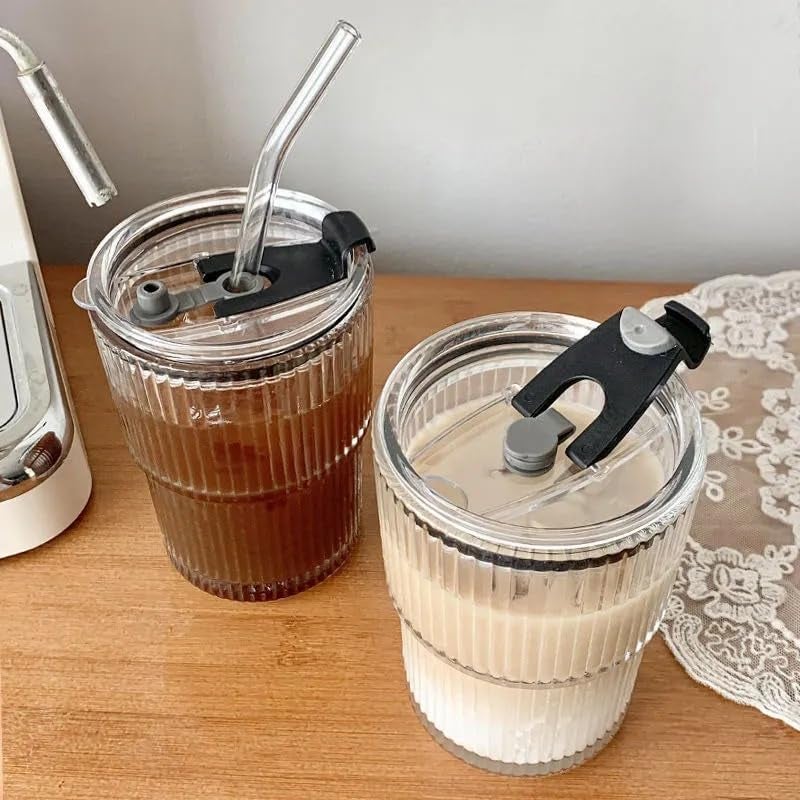 SKDBPM Ice Juice Drinks Glass Can Mug with Straw for Milk/Coffee/Green Tea Cup Set of 1-400ml Transparent Printed Can Shape Cup (Pack of 1) (Ribbed Sipper) - Image 5