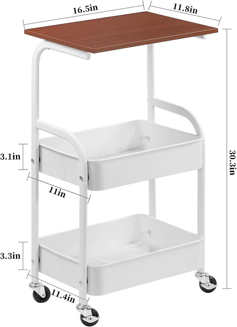 Mobile Printer Stand With Storage Shelves - 3 Tier Table on Wheels, Industrial Rolling Holder, Wood Machine Stand Rack for Fax, Home Utility Organizer - Image 2