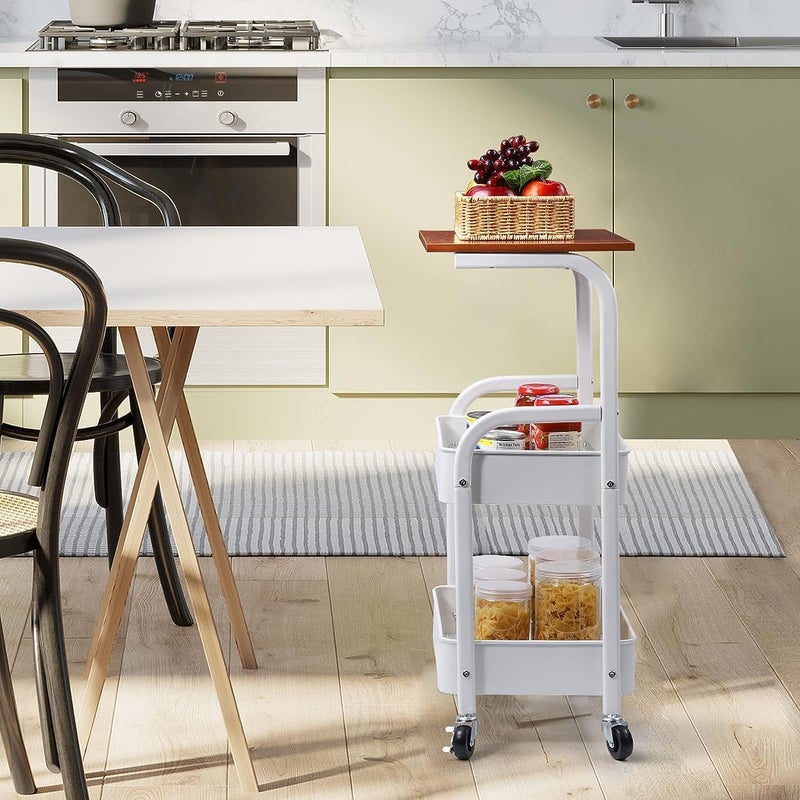 Mobile Printer Stand With Storage Shelves - 3 Tier Table on Wheels, Industrial Rolling Holder, Wood Machine Stand Rack for Fax, Home Utility Organizer - Image 5
