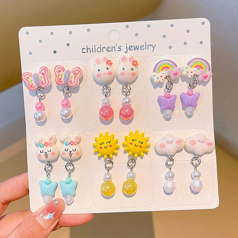 Cute Cartoon Clip-On Earrings for Girls 5# butterfly 12 piece set 