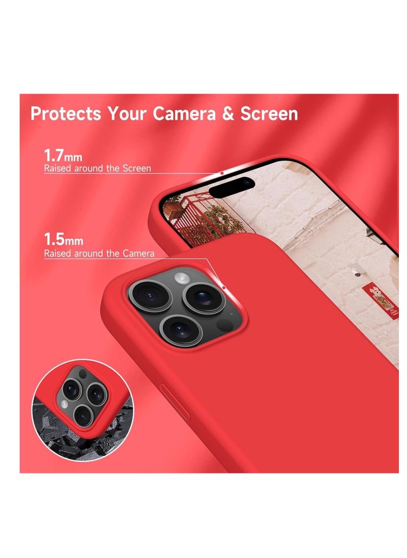 ماركة غير محددة - Silicone Case for iPhone 16 Pro Case,Full Body Protective Cover with 4 Layer Shockproof Structure, Soft Ultra Slim Phone Case with Anti-Scratch Microfiber Lining, 6.9", Red - Image 1