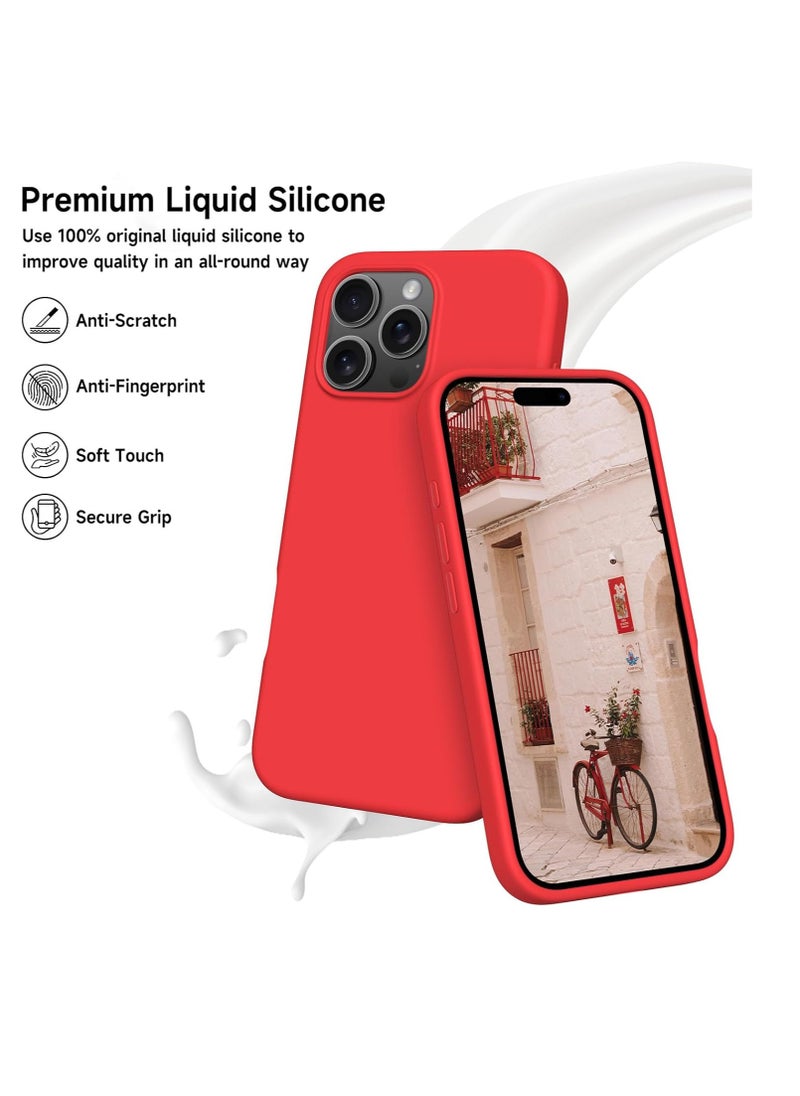 ماركة غير محددة - Silicone Case for iPhone 16 Pro Case,Full Body Protective Cover with 4 Layer Shockproof Structure, Soft Ultra Slim Phone Case with Anti-Scratch Microfiber Lining, 6.9", Red - Image 1