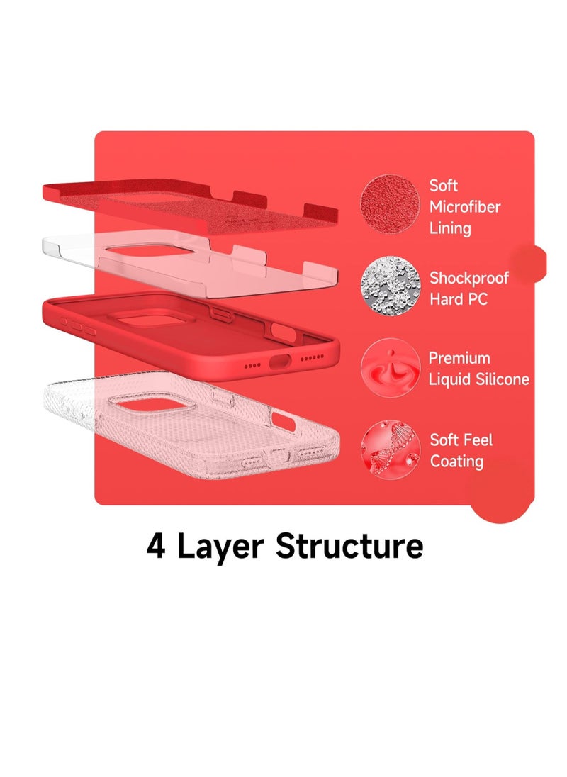ماركة غير محددة - Silicone Case for iPhone 16 Pro Case,Full Body Protective Cover with 4 Layer Shockproof Structure, Soft Ultra Slim Phone Case with Anti-Scratch Microfiber Lining, 6.9", Red - Image 1