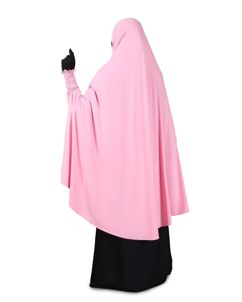 ICW Women Stretchable Jersey Smoking Sleeve Jilbab Cum Prayer khimar Hijab (Free Size) (Light Pink) - Image 5