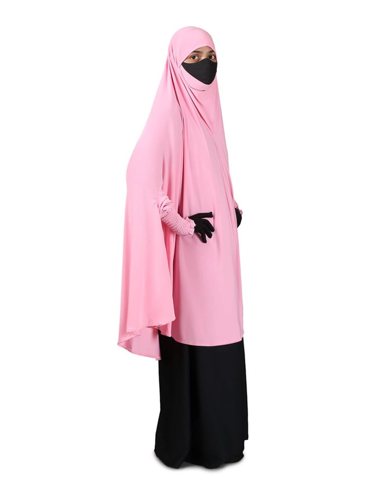 ICW Women Stretchable Jersey Smoking Sleeve Jilbab Cum Prayer khimar Hijab (Free Size) (Light Pink) - Image 4