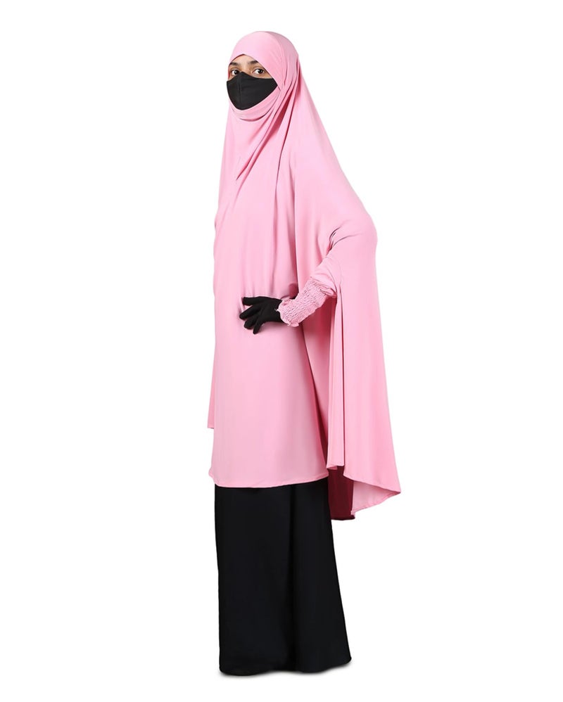 ICW Women Stretchable Jersey Smoking Sleeve Jilbab Cum Prayer khimar Hijab (Free Size) (Light Pink) - Image 3